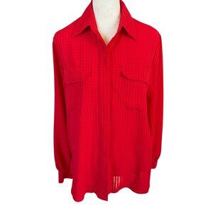 Joanna red long sleeve collared button down blouse women's size small